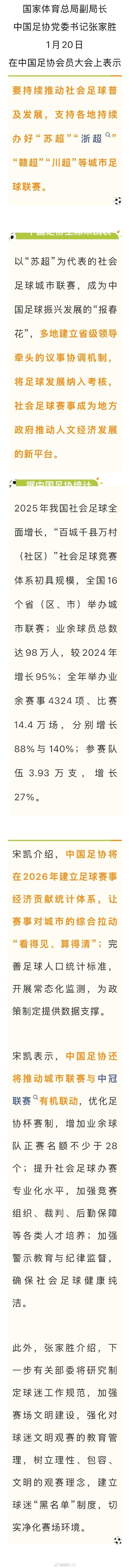 中国足协：支持各地持续办好城市足球联赛